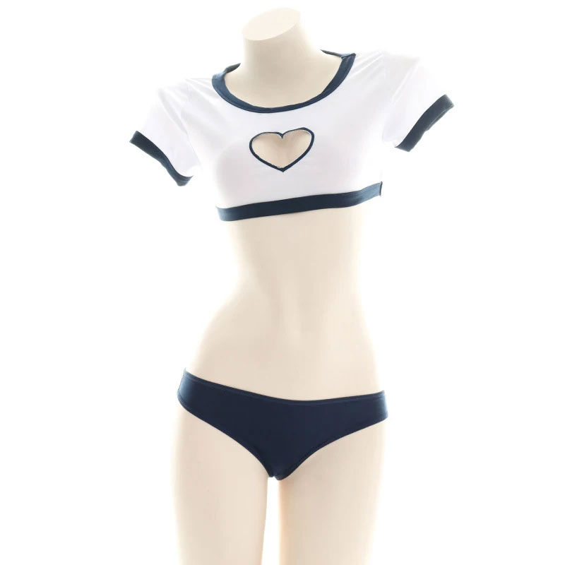 ハート窓トップが可愛いセクシー体操服コスプレ上下セット -バニー風ボンボンしっぽ付き
